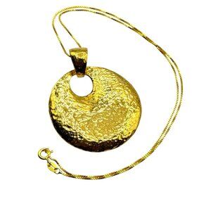 Milor Italy Gold Vermeil Sterling Silver Hammered Oval Pendant Necklace 21.1 Grs
